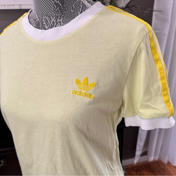 Adidas Originals 3-Stripes Trefoil Ringer Tee Yellow White T-Shirt Size Medium - Picture 3 of 13
